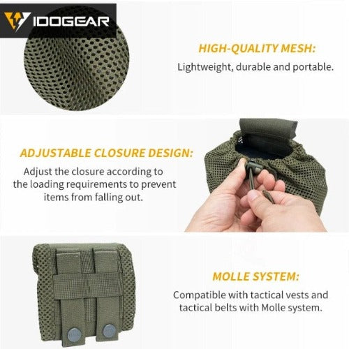 Tactical Haven ™ Nylon Mesh Folding Bag Compatible with MOLLE belt, with Drawstring flap 3595